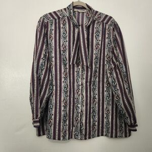 ​Alfred Dunner Vintage 80s Tie Bow Blouse 40 Paisley Academia USA Made Top